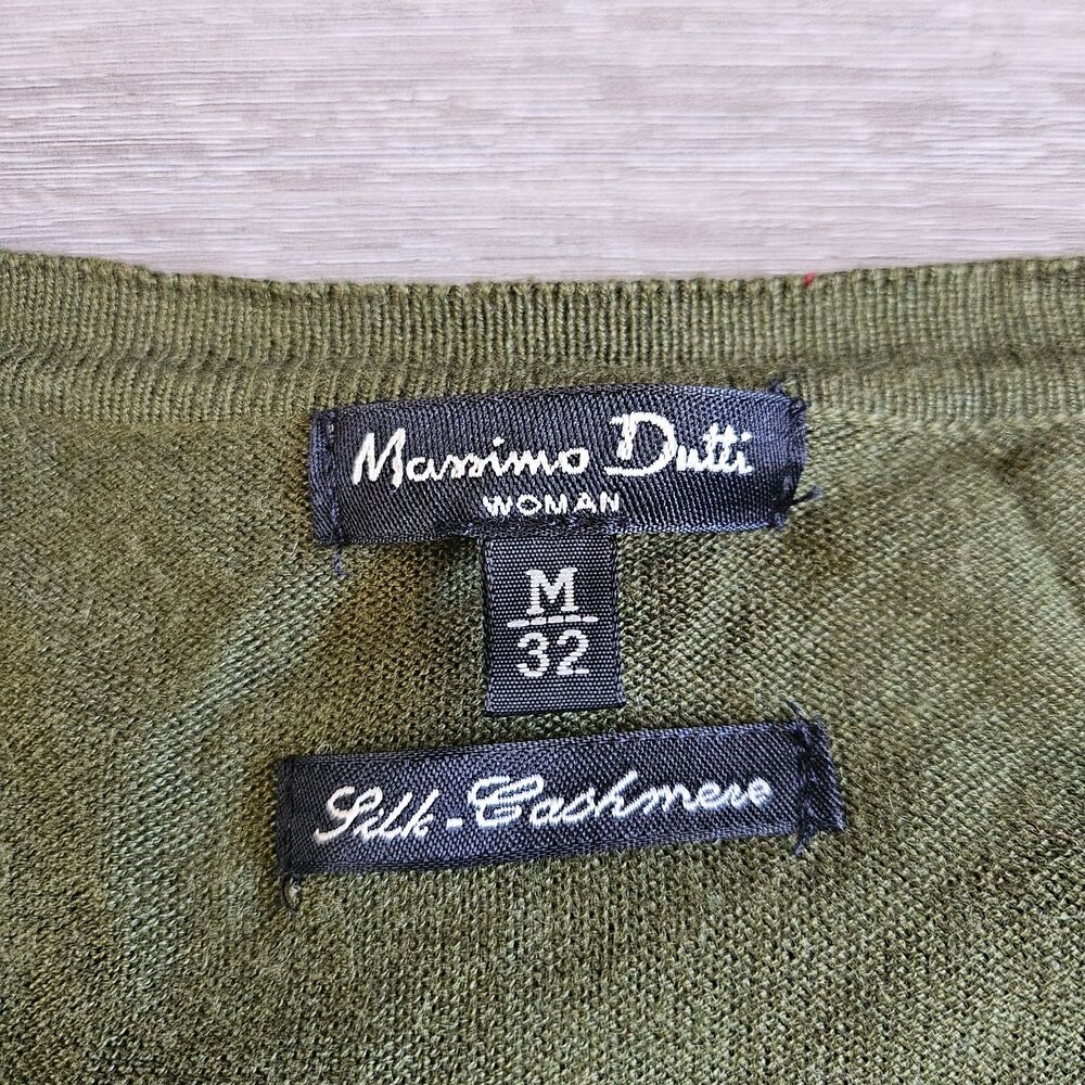 MASSIMO DUTTI Womens V-Neck Jumper Sweater M-32 Green Silk Cashmere Lightweight - Picture 4 of 8